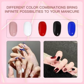 ArtiClaws 4 PCS Solid Nail Gel Polish Set, 4 Colors Nail Art Gel Paint Kit, Pudding Cream Gel Nail Polish with Brush for DIY Nail Art Design，06 White, 50 Red, 60 Black, 43 Blue