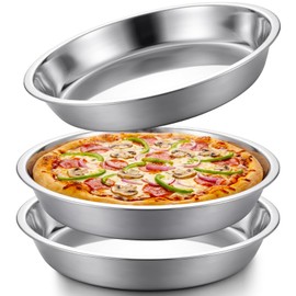 Otoolling 3 Pcs Deep Stainless Steel Pie Pan Set - Thickened Metal Baking Pans for Oven, Rust Proof Pie Plates for Kitchen (11 Inches,Larger Size)