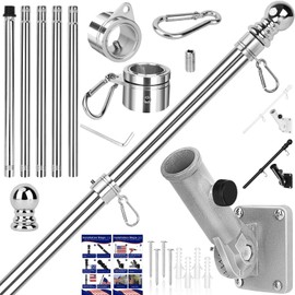 Flag Pole Kit, 6 FT Flag Pole for Outside House, with Heavy Duty Holder Bracket, Aluminum Alloy Tangle Free Rings, Thickened Stainless Steel Flagpoles for Residential, Outdoor or Porch, 1 Inch Silver
