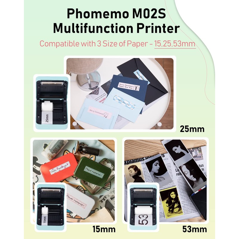 Phomemo M02S Mini Printer, 300 DPI Thermal Printer with 6