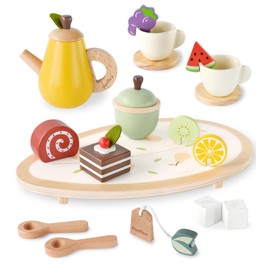 PairPear Teeservice aus Holz für Kinder Rollenspiel Kinderküche Zubehör Holz Spielzeug Geschenk für Jungen und Mädchen ab 3 Jahren Wooden Tea Party Set