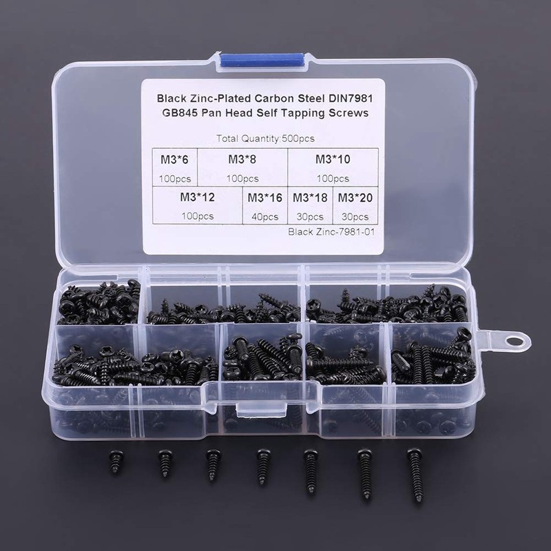 500PCS M3 Screws Assortment Kit,DIN Multi-Purpose Stainless Steel 304/ Carbon