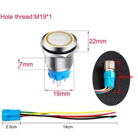 Gebildet 19 mm Stainless Steel Short-Term Push Buttons 12V-24V 5A LED 1NO1NC SPDT ON Off Waterproof Momentary Push Buttons with Socket Plug (Orange LED)