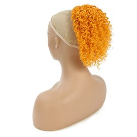 Drawstring Ponytail for Black Women Short Kinky Curly Ponytail Extension for Black Women Natural Black Curly Ponytail Extension for Black Women Kinky Curly Human Synthetic Hair Ponytail Extension (light orange)