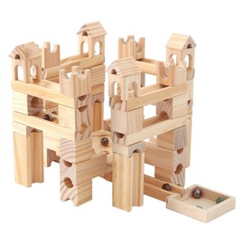 Onshine Wooden Marble Run for Kids Ages 4-8, 80 Pieces Wood Building Blocks Toys and ...