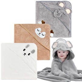 Dafencar Baby Bath Towel with Hood, 3 Pieces Baby Bath Towel with Hood, Super Absorbent Baby Bath Towels & Hooded Towels, Baby Bath Towel for Swimming Pool, on the Beach, After Showering or Bathing (80 x 80 cm)