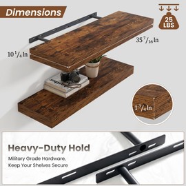Heimlove 36 Inch Floating Shelves Set of 2-10.3 Inch Deep,Rustic Brown Wall Shelves for Storage & Decor-Heavy Duty with Invisible Brackets,Perfect for Living Room,Bathroom,Bedroom,Kitchen,Home Office