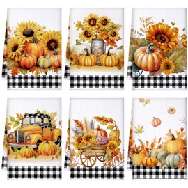 Bencailor 6 Pcs Fall Kitchen Towels Fall Pumpkins Maple Leaf Fall Dish Towels Reusable Thanksgiving Bathroom Hand Towels Autumn Absorbent Tea Towels, 15.75 x 23.62 Inch(Sunflower)