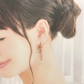 Cherry Knot Flower Earrings, Non-Pierced Earrings, Plated, Flowers, Swaying, Japanese Style, Adult, Cute, Women's, Popular (Resin Earrings), Resin