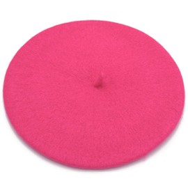 Sydbecs Wool Beret Hats for Women Ladies Girls, French Barret Hat Solid Color Style (Hot Pink)