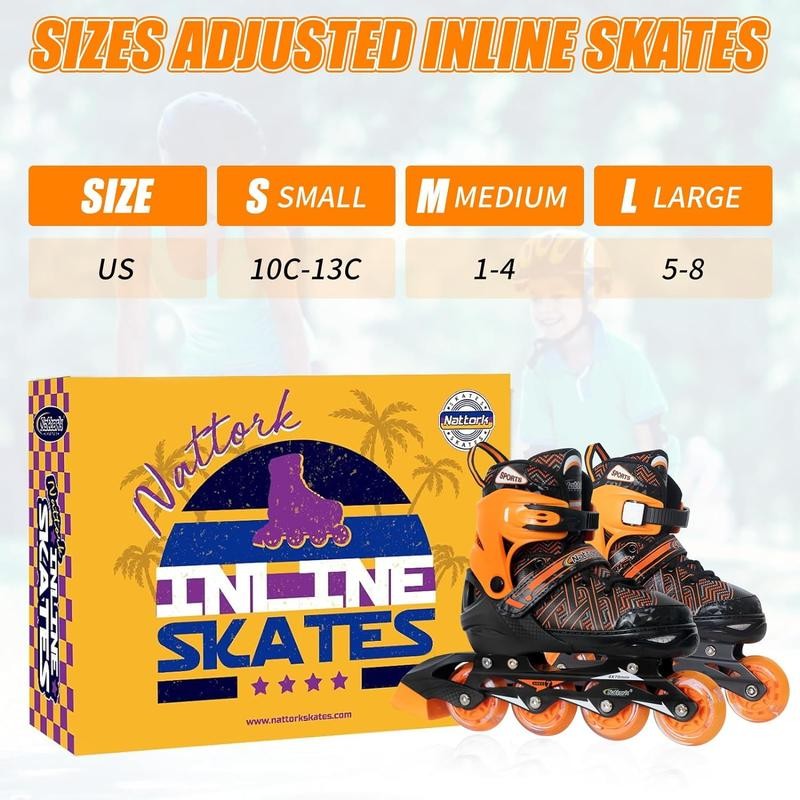 Nattork Adjustable Inline Skates for Kids Orange - Model131 -