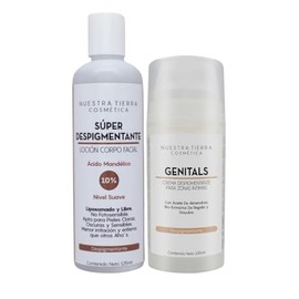 Nuestra Tierra Cosmética Loción Súper Despigmentante con Ácido Mandélico 10%, Crema Despigmentante para Zonas Íntimas Genitals, Set de Tratamiento Cor
