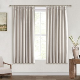QJmydeco Black Out Curtains 72 Inch Long, Blackout Window Curtain & Drapes 72 Inch Length 2 Panels Set Burg Pinch Pleated Viral Natural Linen Short Farmhouse for Bedroom/Dining/Living Room 6FT