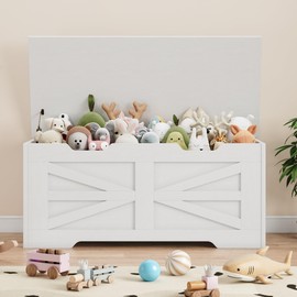 GarveeHome Storage Chest, 39.4" Large Toy Chest, Wood Toy Box for Boys Girls with Lids, Storage Bench with Safety Hinge, Supports 350 Lbs, Storage Trunk for Living Room, Bedroom, Playroom, White