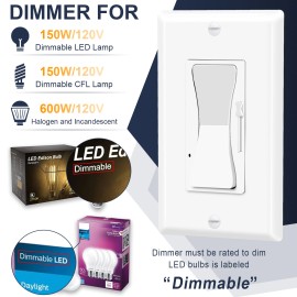 Unbranded Dimmer Light Switch 3-Way Neutral Wire LED CFL Not Required with Plate ETL 6Pack