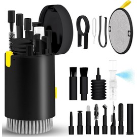 TAGNEFLOR Limpiador de Teclado,20 en 1 Kit de Limpieza Portátil,Cepillo de Limpieza de Teclado Multifuncional para la Limpieza de cámaras Digitales,computadoras,Kit de Limpieza Multiusos (Negro)