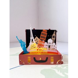 ETA 3D Travel Pop Up Card, Congratulate with Happy Birthday, Suitcase Design, 5.9 in x 5.9 in, Blank Inner Pages
