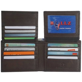 Bullz RFID Signal Blocking Protection Leather Credit Card Holder Mens Wallet (Brown)