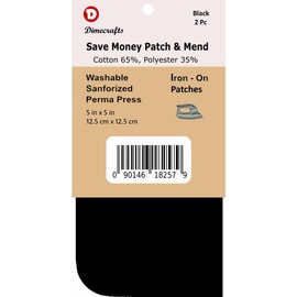 -Dimecrafts Iron-On 5in x 5in Poly-Cotton Mend & Repair Patches CT.2 Compare to Bondex (Black)