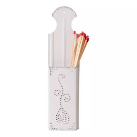 Irvin's Tinware Vintage Rustic White Long Match Holder - 13.5" Solid Metal Construction