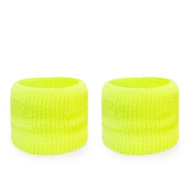 COUVER Neon Unisex Dual Layer Athletic Sweat Sport Wristband, Neon Yellow, 1 Pair