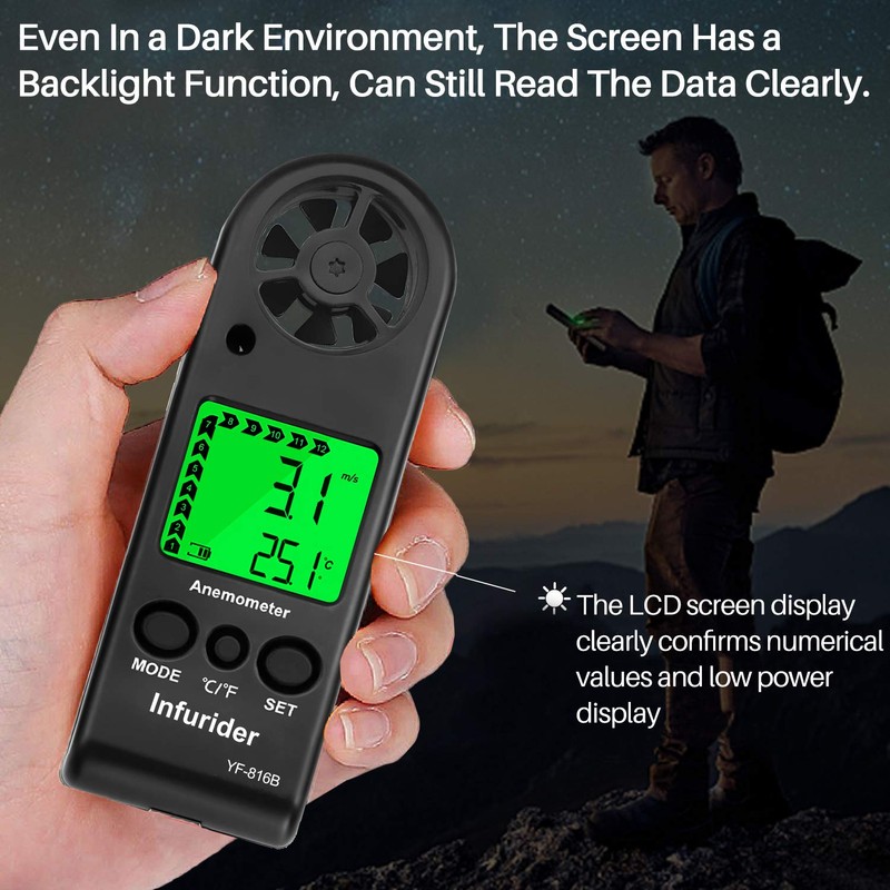 INFURIDER Wind Gauge, Digital Anemometer Handheld Wind Meter Gauge Air