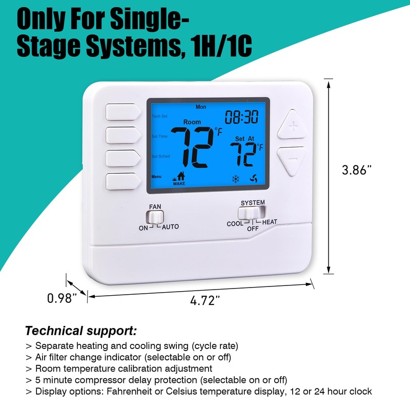 Suuwer 5-1-1 Day Programmable Thermostats for Home 1 Heat/ 1
