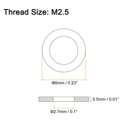 sourcing map 200Pcs M2.5 Flat Washer, 304 Stainless Steel 2.7mm ID x 6mm OD x 0.5mm Thick for Bolt Screw, Factories Repair, Kitchens, Shops, and Outdoor Construction, Silvery