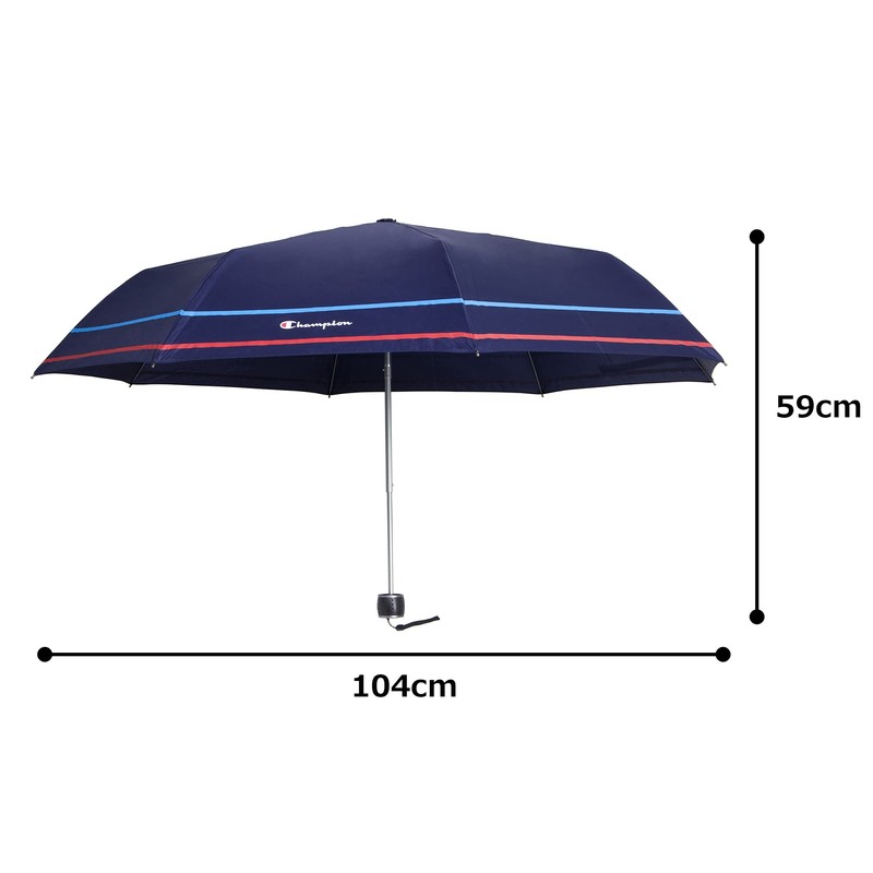Champion CHM34MN58-N Mini Folding Umbrella, Navy, Hem Border Pattern, 23.8