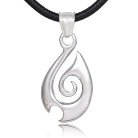 DonDon Mens Leather Necklace 19.7" 50 cm with Stainless Steel Pendant Maori Tribal Symbol Fish-Hook