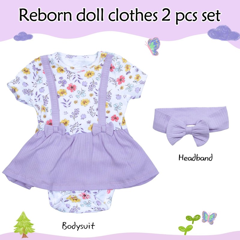 Baby Doll Clothes Floral Dress + Bow Headband Girl Doll