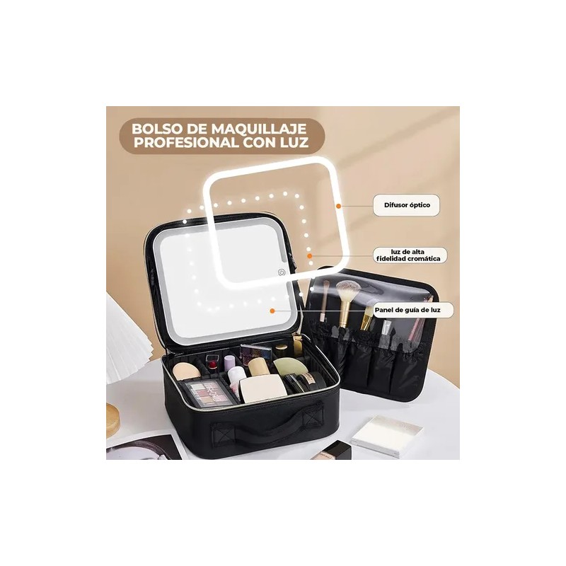 Maletin Estuche De Maquillaje Con Espejo Y Luz Led 3