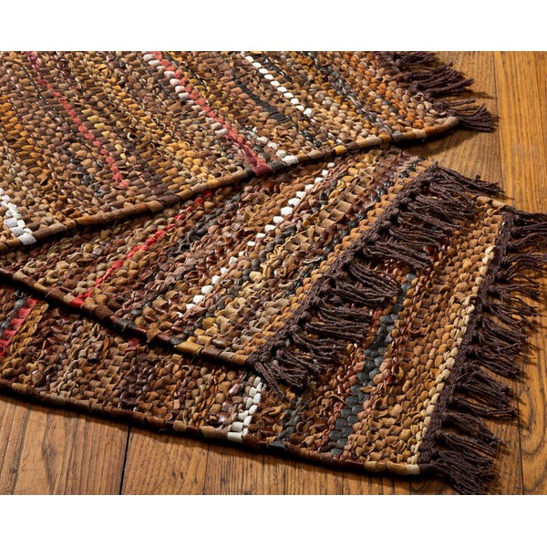 HF by LT Tucson Leather Placemats, 13 x 19 inches, Set of 4, Handwoven Recycled Leather and Soft Cotton, Brown