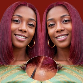 GUDOZO 99J Burgundy Bob Wig Human Hair 12 Inch 5x5 HD Lace Front Glueless Wigs Human Hair Pre Plucked Pre Cut 180% Density Short Straight Bob Wigs for Black Women