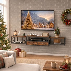 HavenlyYouth 55" Floating TV Stand, Modern Entertainment Center, Wall-Mounted Media Console Shelf for Under TV Storage, TV Cabinet for Living Room, Bedroom, Rustic Brown
