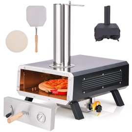 HAPPYGRILL Outdoor Pizza Oven with Rotatable Pizza Stone, Wood Fired Pizza Maker with Pizza Peel, Thermometer & Rain Cover, Countertop Stainless Steel Pizza Stove for Camping Picnic Party