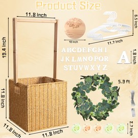 Baby Shower Crate Closet, Lighted Large Hand-Woven Rattan Storage Crates with Handle, Baby Shower Gifts, Baby Welcome Box Nursery Basket for Newborn Boys Girls, Pregnancy Gifts for New Parents