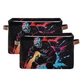 Storage Basket Colorful Abstract Ice Hockey Player Durable Canvas Collapsible Toy Box Organizer Bin with Handles for Shelf Closet Bedroom Home Office