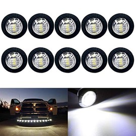 KEING 10 Pack Sealed Waterproof Mini Round 3/4 Inch White LED Marker lights Signal Light 12V for Trailer Truck Bus Pickup Van ATV RV Lorry Caravan, 5 