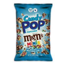 CANDY POP M&M Mini's Candy Coated Popcorn (5.25oz bags) Made with Real M&M Mini'sCandy Pieces - Pack of 6