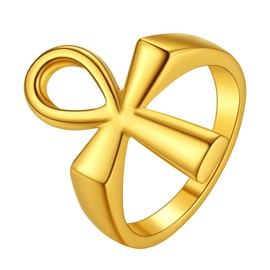 Richsteel Ankh Ring Mens Gold Plated Rings Stainless Steel Thumb Ring Egyptian Jewellery Rings For Women