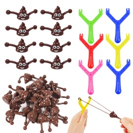 22pcs Funny Poo Slingshot Toy Set for Kids Adults,6 Sling with 16 Emoji Poo Mochi Squishy Toys,Poop Finger Shooting Slingshot Prank,Fun Mini Rubber Slingshot Flying Poop Toys Joke Toys Xmas Gifts