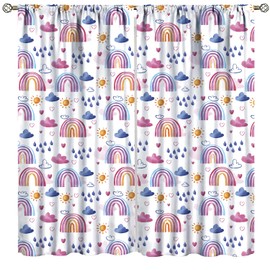 Llylumty Boho Rainbow Blackout Curtains,Bohemian Rod Pocket Cute Cartoon Colorful Cloud Stars for Girls Nursery Bedroom Lovely Heart Living Room Window Drapes Treatment,2 Panel Set,20.5x45in Decor