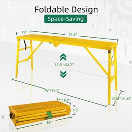 NETRCRHOM Folding Scaffolding Platform, 71(L) x15.7(W) x51(H)''770 Lbs, Adjustable Steel Industrial Step Ladders, Portable Heavy Duty Work Platform for Construction Sites and Renovations