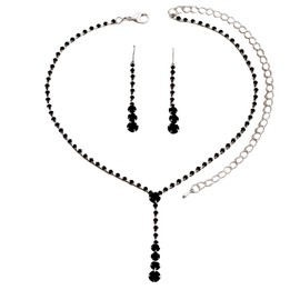 Crystal Wedding Necklace Earrings Sets Vintage Bridal Rhinestone Collar Necklace Chain Teardrop Tassels Jewelry Sets for Women (Black)