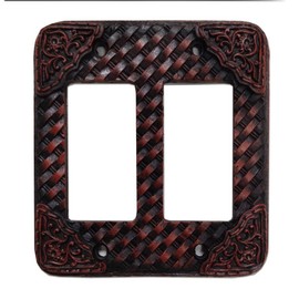 Western-Inspired Woven Leather Look Resin Double Rocker Switch Cover Plate