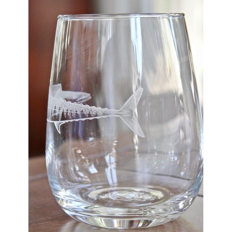 Wahoo Fish Engraved Stemless Wine Glasses (Set of 2)