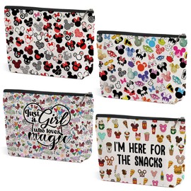 4PCS Cute Cartoon Print Makeup Bag Magic Cartoon Mouse Cosmetic Bag Cute Mouse Animal Lovers Gifts for Women Female Her Daughter Cousin Best Friend Bestie BFF Mothers Nurse Day Graduation Birthday