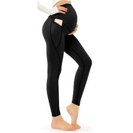 JOYSPELS Smooth Feeling Maternity Leggings Over The Belly with Pockets Workout Pregnancy Leggings Black