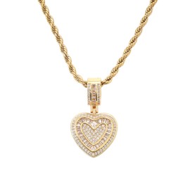 Lulu Mel Silver Heart Necklace 14K Gold Plated Heart Pendant Cubic Zirconia Necklace for Women Men, Iced Out Love Necklace Jewelry Gift Valentine's Day/Mother's Day/Christmas/Anniversary/Birthday Gift (Small Heart, Gold)